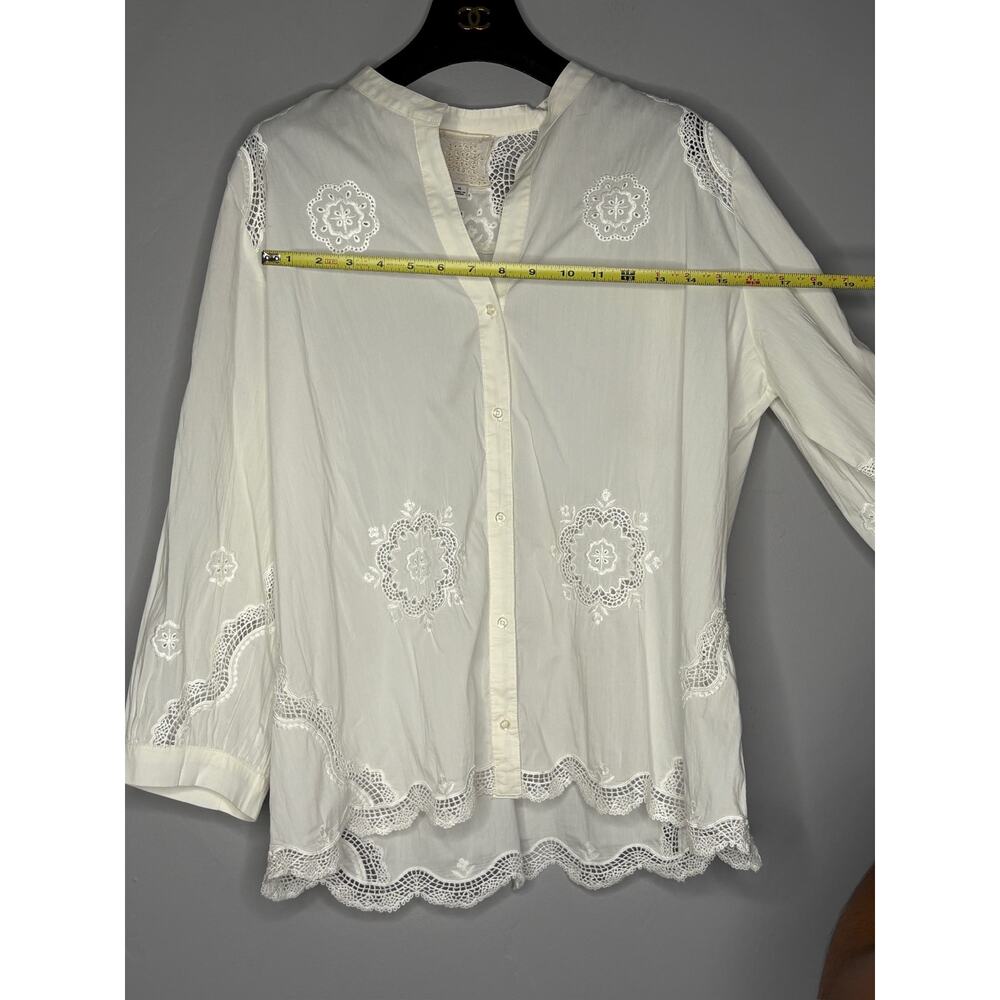 Johnny Was Nura Peasant Button-Down V-Neck White Eyelet Blouse Top Size XL NWOT - Picture 4 of 4